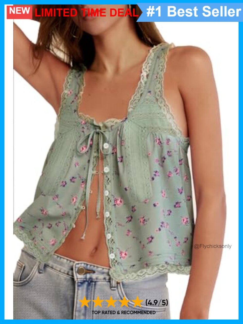 Womens 100% Cotton Voile Sheer Lace Tie Front Tank Top Relaxed Fit Sleeveless - Picture 4 of 6